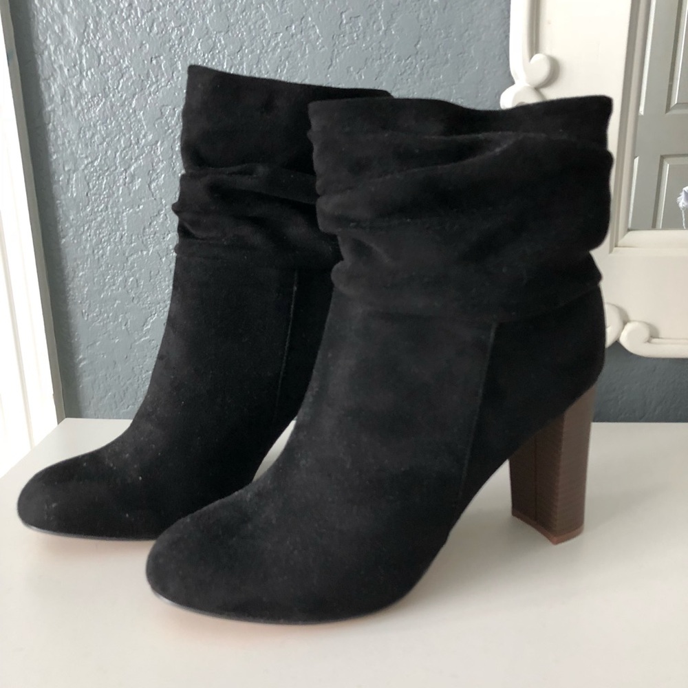 Low top black suede booties